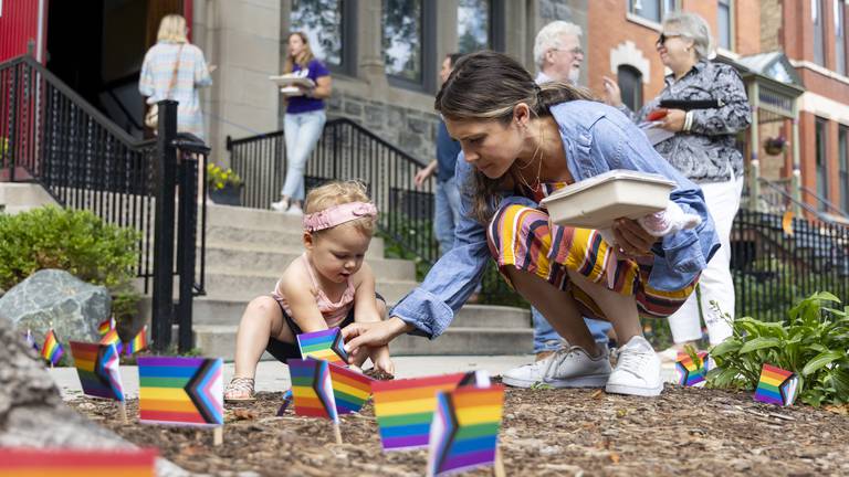 Pride flags placed at Wicker Park Lutheran Church