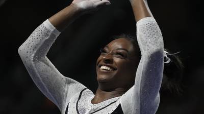 Simone Biles easily wins in return to competitive gymnastics